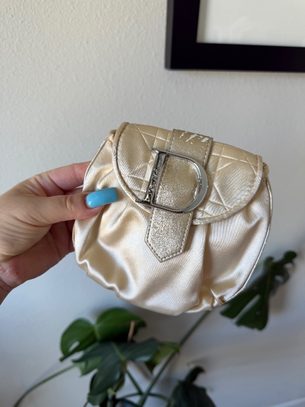 Y2K Dior Parfume Makeup Pouch Clutch Gold Satin